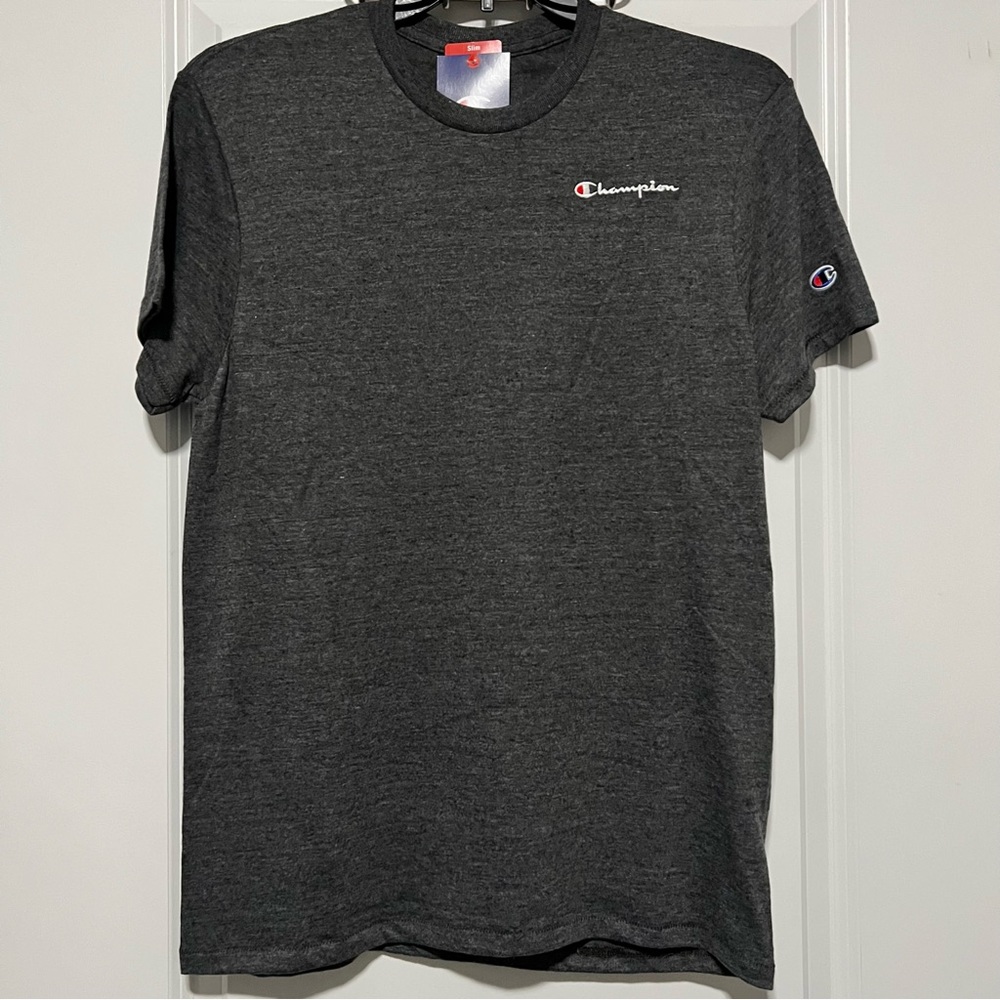 Champion Embroidered Script Logo Powerblend Tee, Ebony Heather